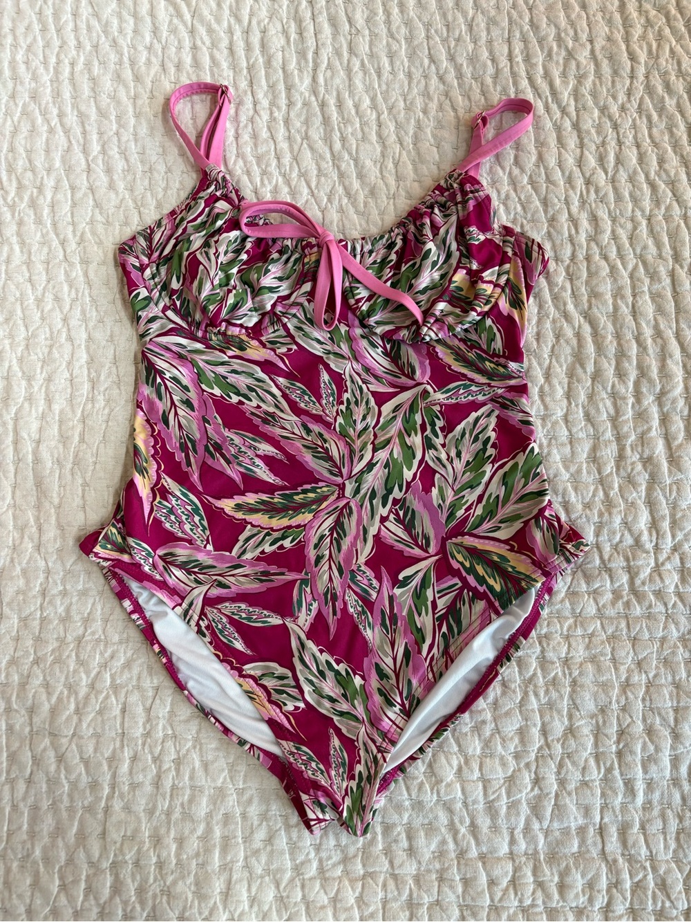 LOFT Pink Tropical Leaf One-Piece Swimsuit
